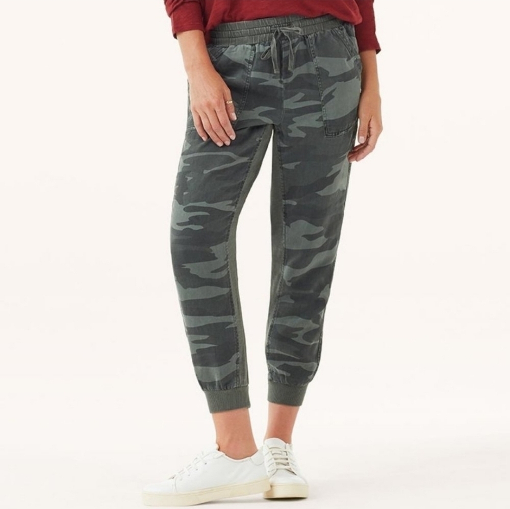 Splendid Boardwalk Jogger Camo Print Linen Blend Olive Green size Large